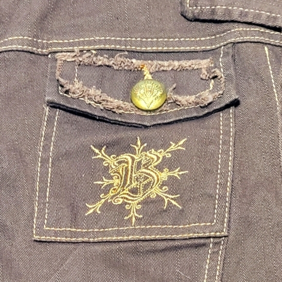 Banana Dark Brown Denim Crop Raw Edge Military Jacket Women's (S**) Made in USA - Picture 10 of 14